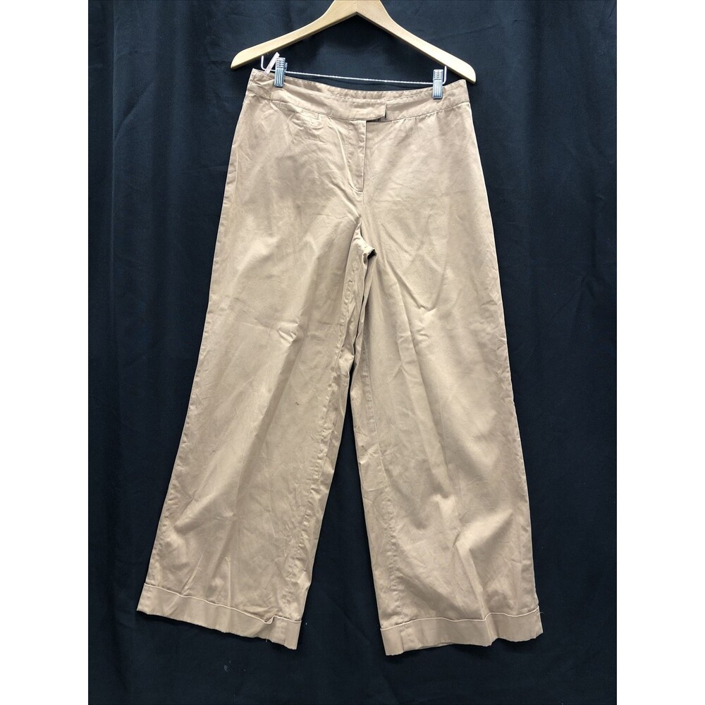 Newport News Womens Pants 12 Brown Wide Leg Cuffed Trouser Business Casual Boho